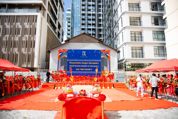Time Square groundbreaking in Phnom Penh, with Time Square 9 in BKK1 and Time Square 11 in BKK3 entering construction.