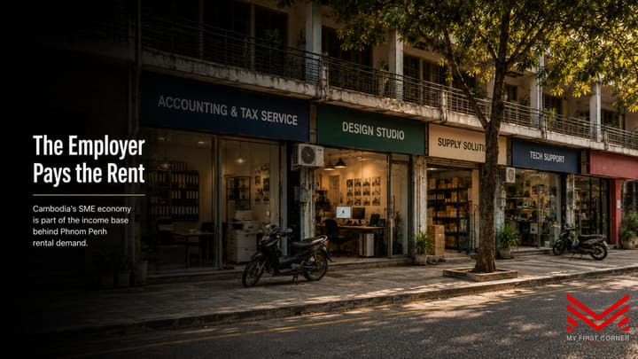 Cambodia SME policy and Phnom Penh rental demand, small business shopfront in a condominium podium