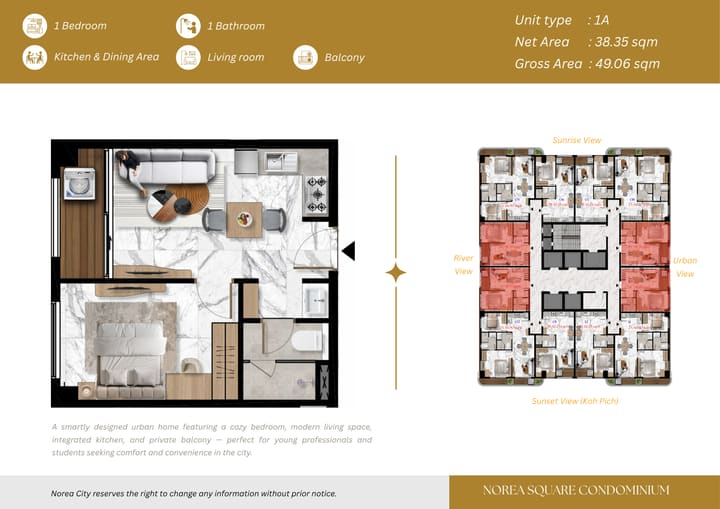 1-Bedroom River View Condo for Sale at Norea Square | Koh Norea