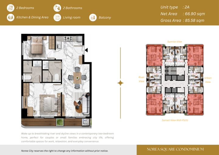 Floor plan for 2-Bedroom Condo for Sale at Norea Square | Koh Norea