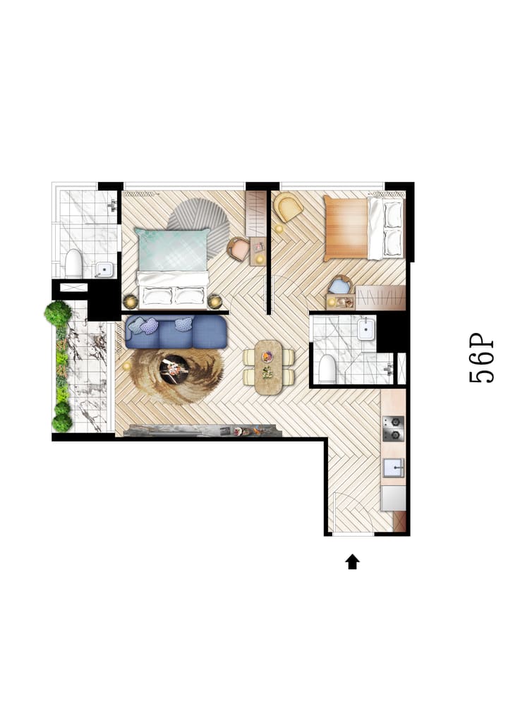 Floor plan for 2-Bedroom Unit | Time Square11 at BKK3 | Time Castle 11