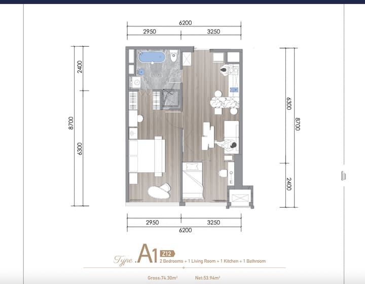 Floor plan for Your Dream 2-Bedroom Condo with Skyline & River Views – Vue Aston