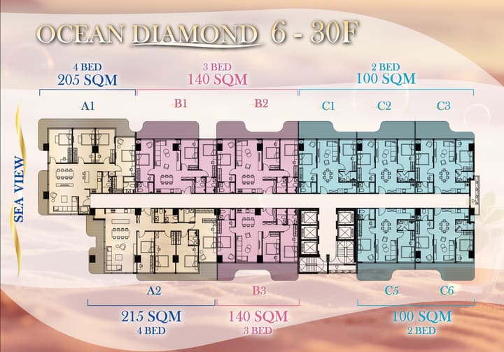 Floor plan for 3 Bedroom Beachfront Condo with Direct Ocean View | Time Square 10